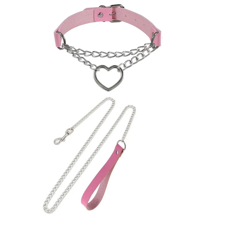 Sexy Leather BDSM Collar and Leash Set