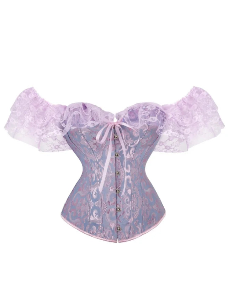Shoulder Straps Steel Boned Corset With Puff Sleeves