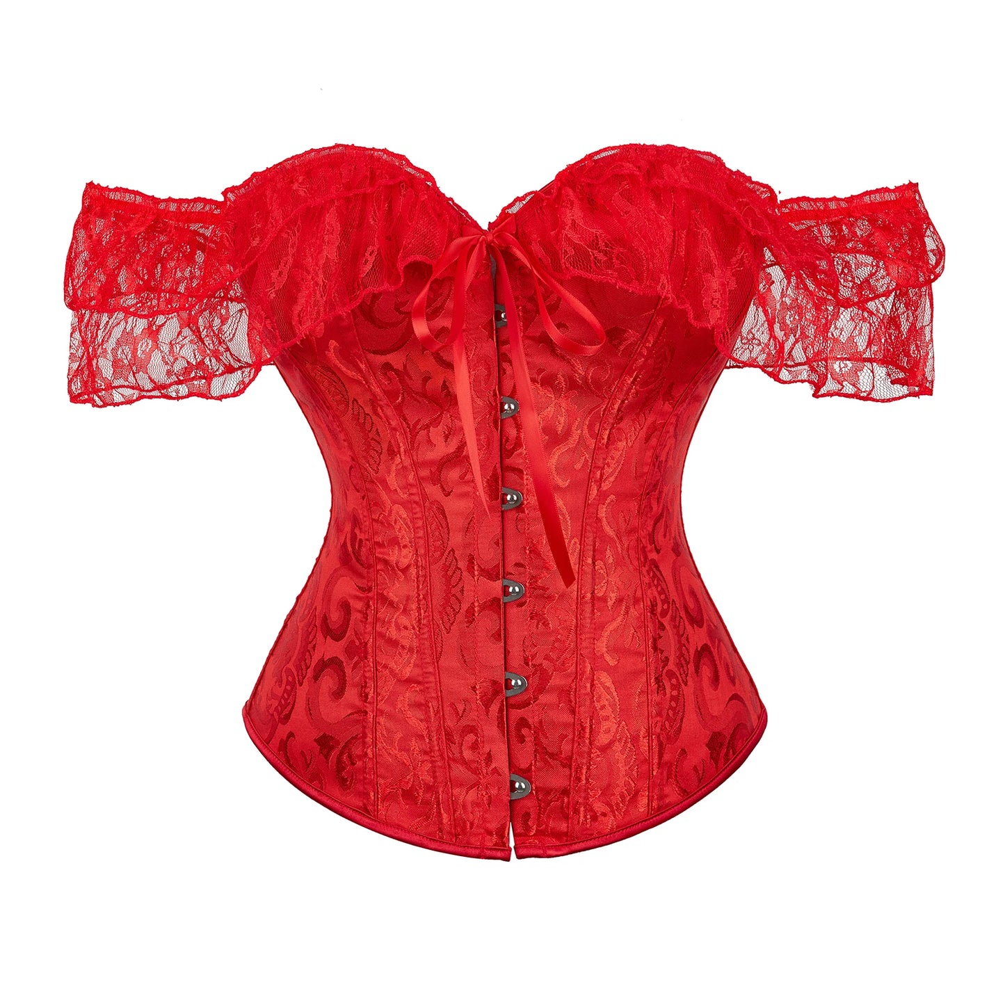 Shoulder Straps Steel Boned Corset With Puff Sleeves
