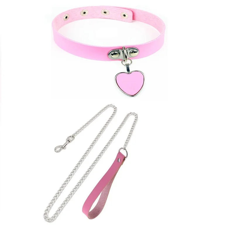 Sexy Leather BDSM Collar and Leash Set
