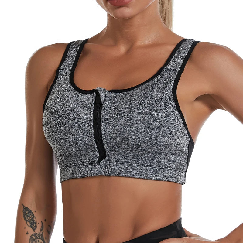 Zipper Push Up Sports Bra