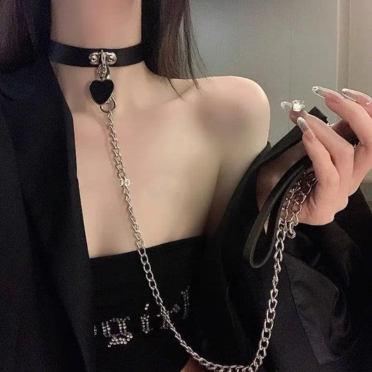 Sexy Leather BDSM Collar and Leash Set