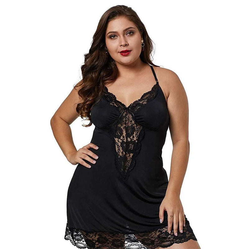 Plus Size Lace Satin Spaghetti Strap Nightdress