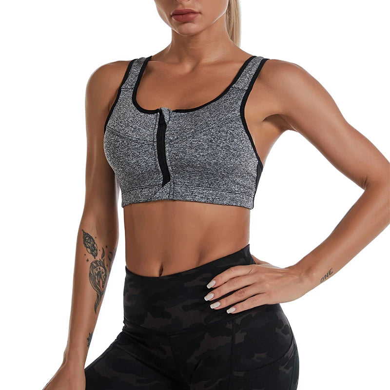 Zipper Push Up Sports Bra