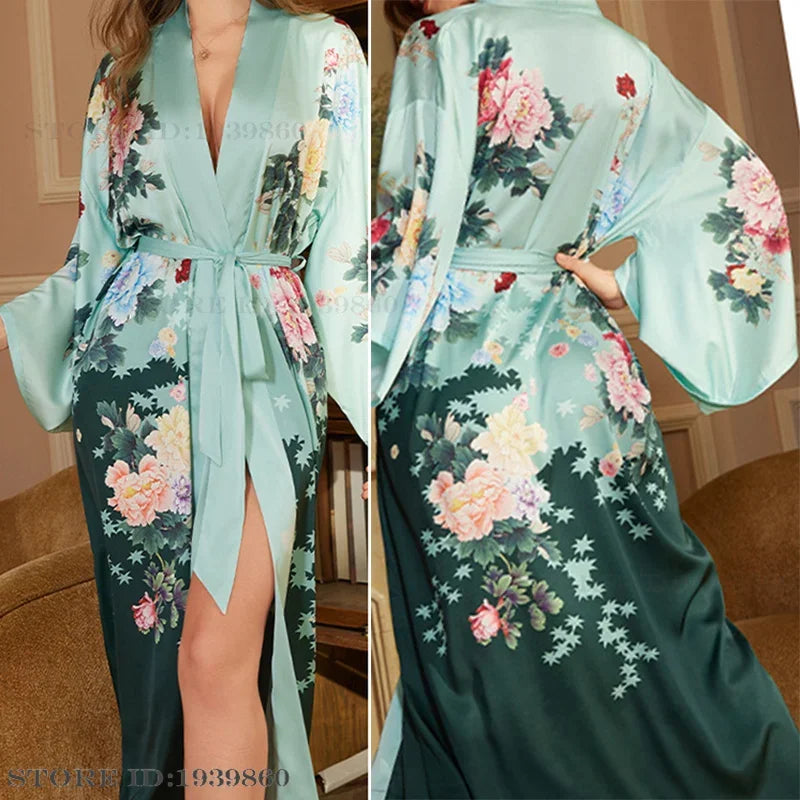 Floral Satin Kimono Robe