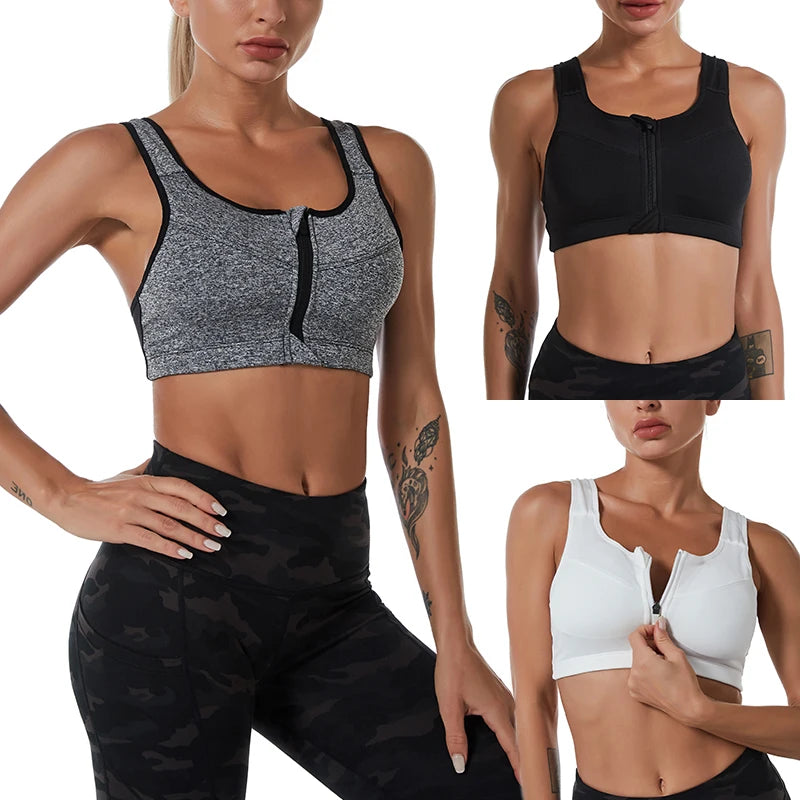 Zipper Push Up Sports Bra
