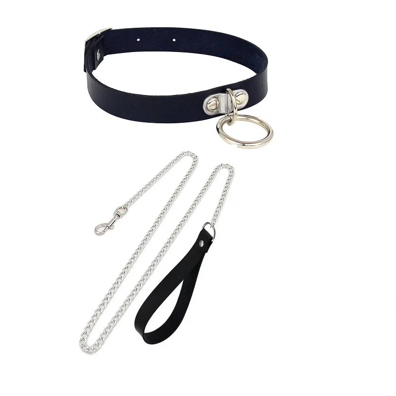 Sexy Leather BDSM Collar and Leash Set