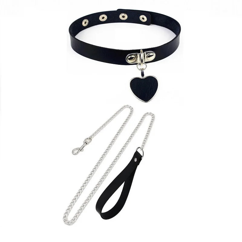 Sexy Leather BDSM Collar and Leash Set