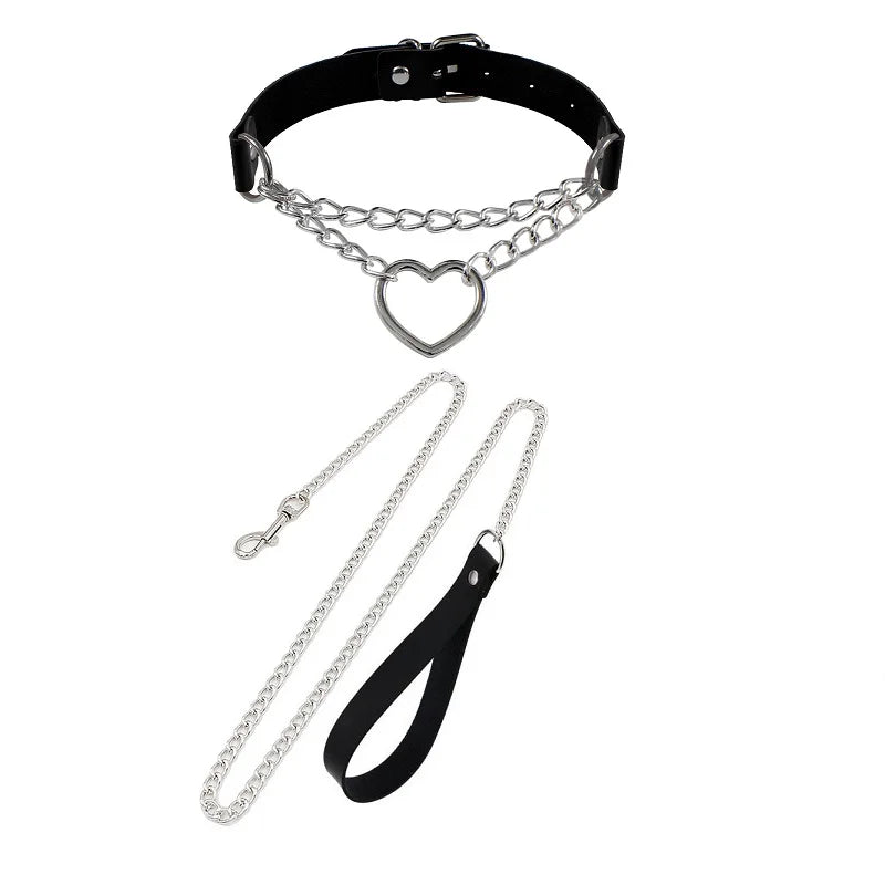 Sexy Leather BDSM Collar and Leash Set