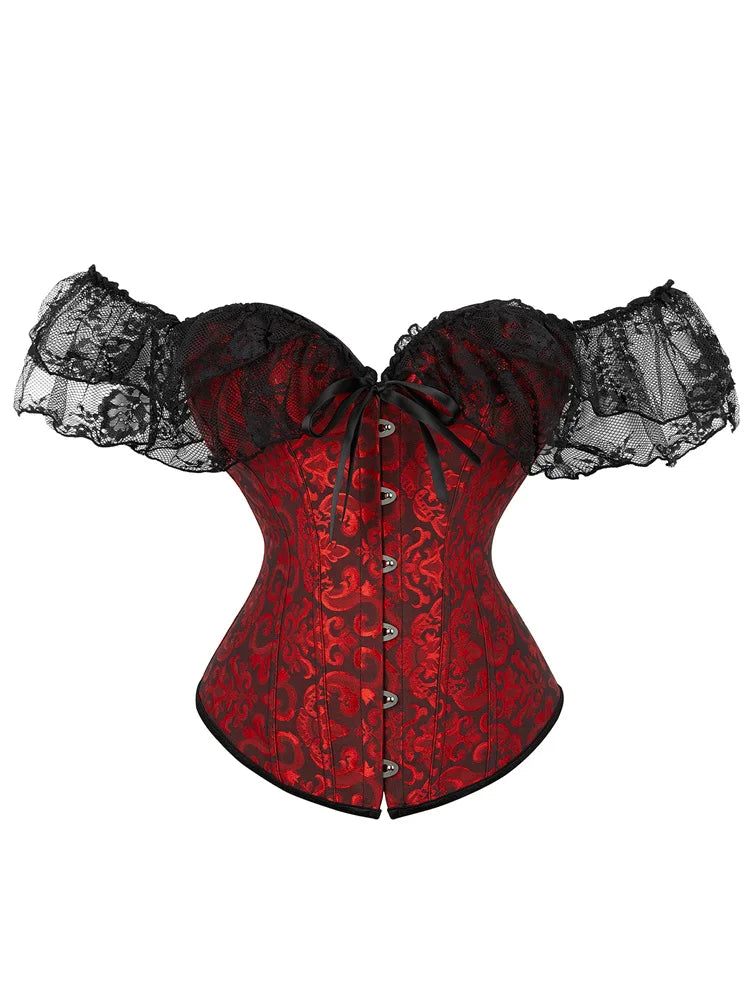 Shoulder Straps Steel Boned Corset With Puff Sleeves
