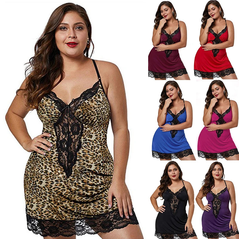 Plus Size Lace Satin Spaghetti Strap Nightdress