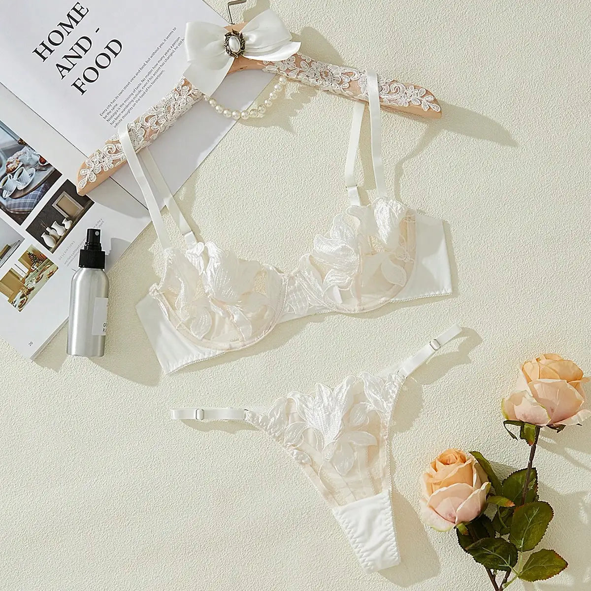 White Floral Lace Sexy Ultra-thin Bridal Lingerie