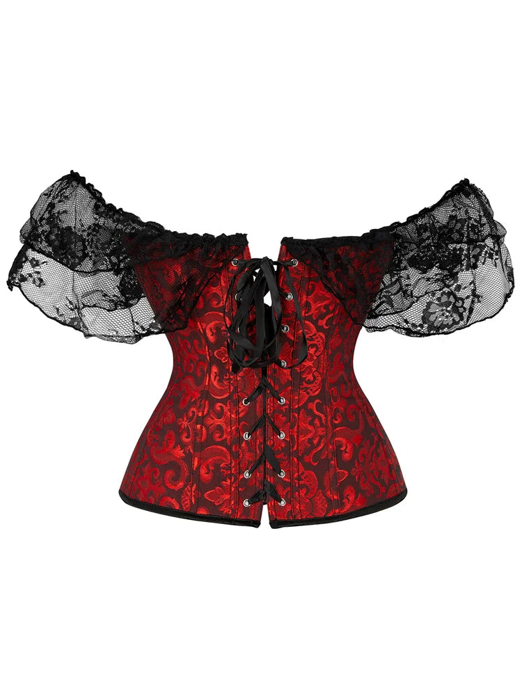 Shoulder Straps Steel Boned Corset With Puff Sleeves