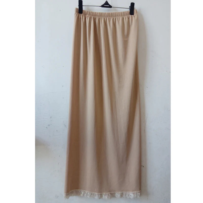 Women Half Slip Satin Trim Maxi Lace Underskirt