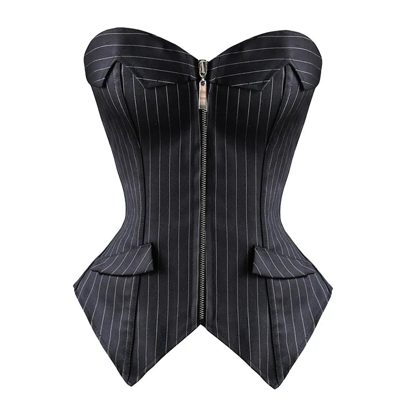 Punk Style Push Up Faux Leather Corset With Zip