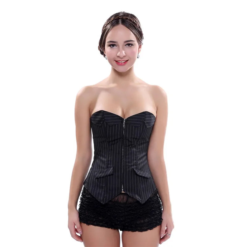 Punk Style Push Up Faux Leather Corset With Zip