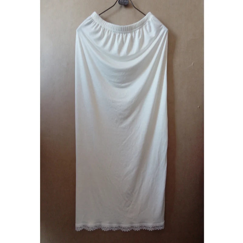 Women Half Slip Satin Trim Maxi Lace Underskirt