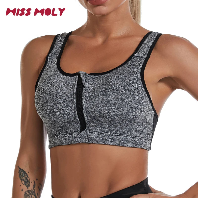 Zipper Push Up Sports Bra