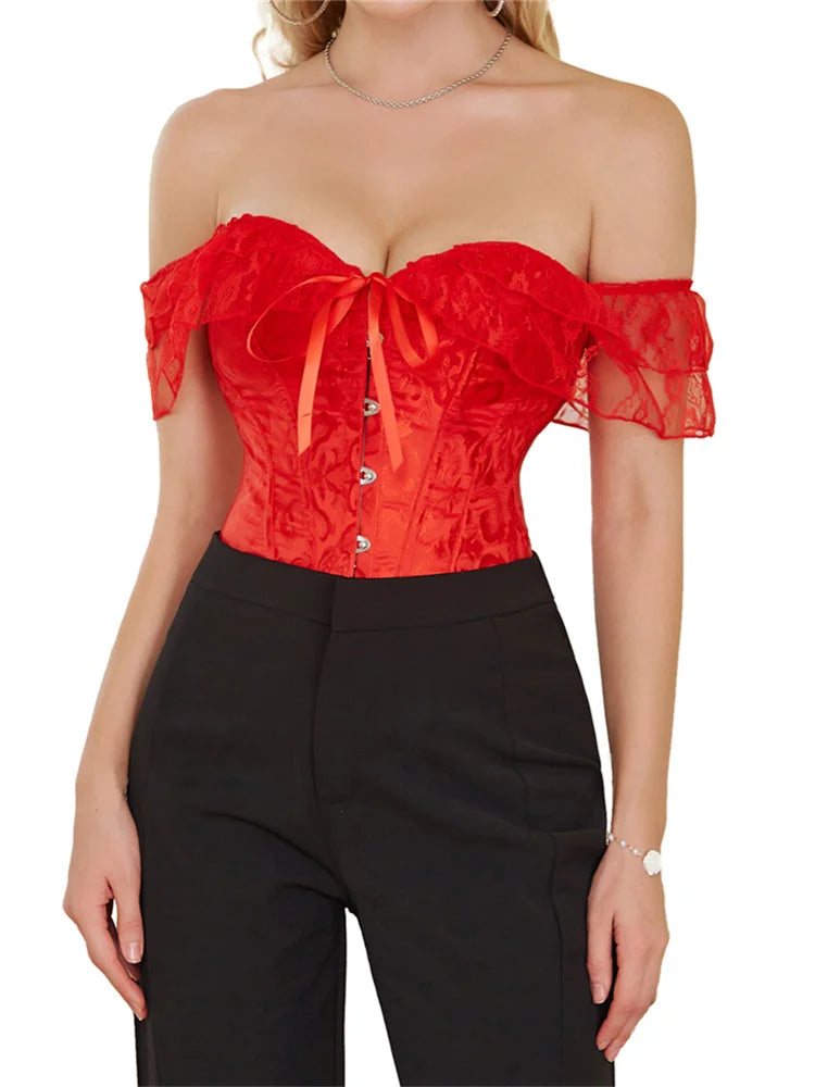 Shoulder Straps Steel Boned Corset With Puff Sleeves