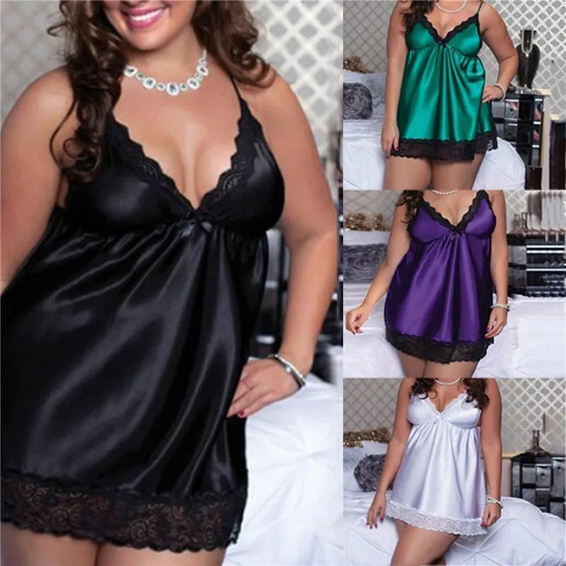 Sexy Satin V Neck Lace Nightgown