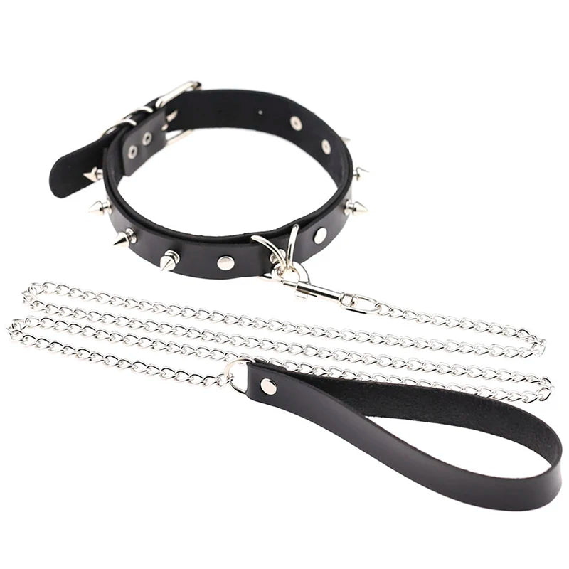 Sexy Leather BDSM Collar and Leash Set