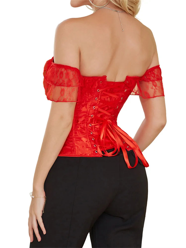 Shoulder Straps Steel Boned Corset With Puff Sleeves