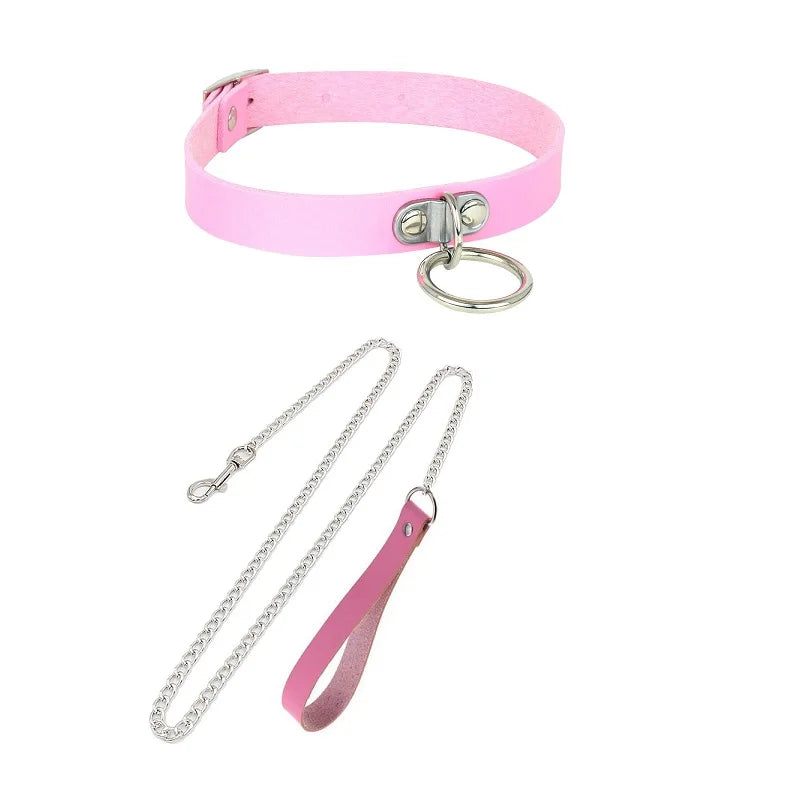 Sexy Leather BDSM Collar and Leash Set