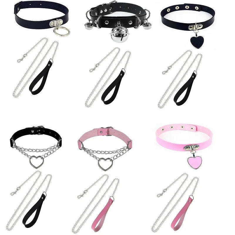 Sexy Leather BDSM Collar and Leash Set