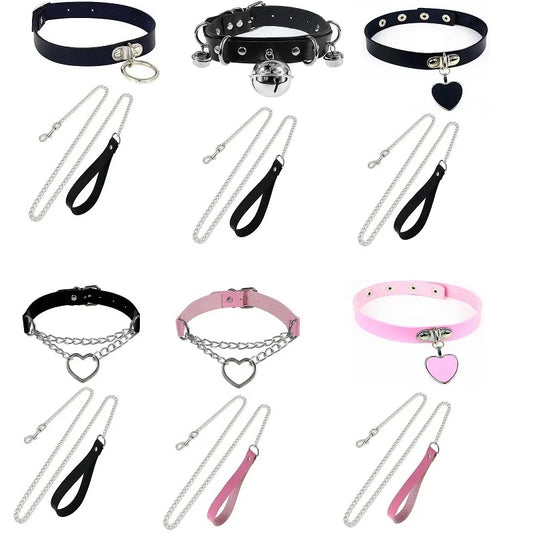 Sexy Leather BDSM Collar and Leash Set