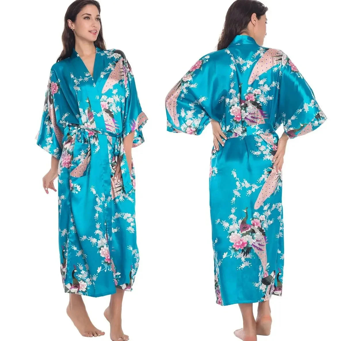 Floral Satin Kimono Robe