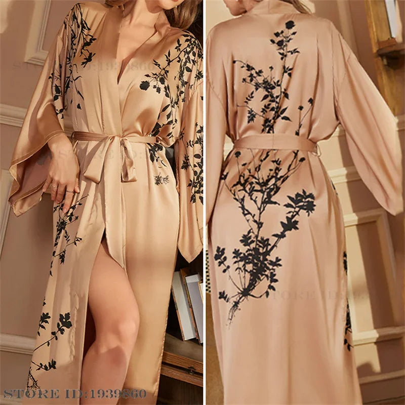Floral Satin Kimono Robe