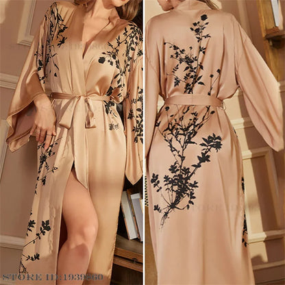 Floral Satin Kimono Robe