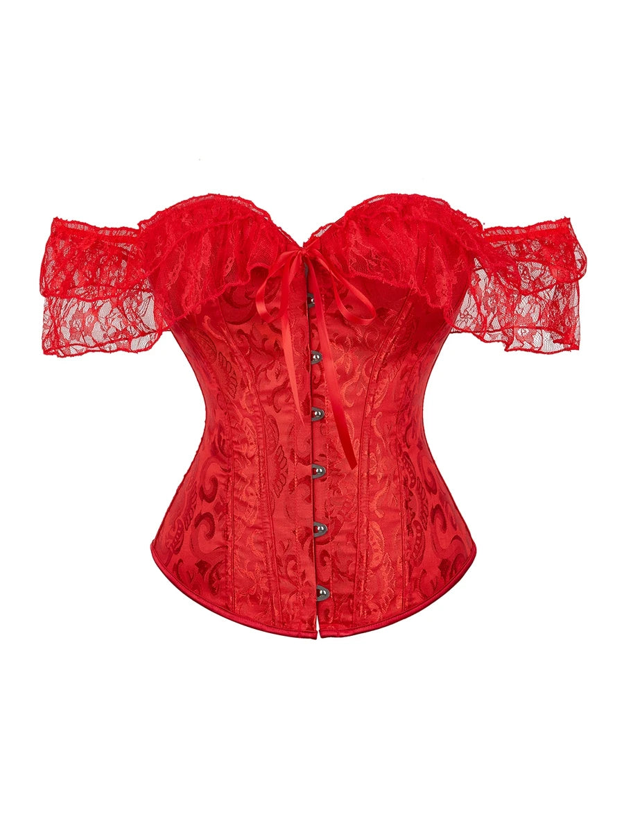 Shoulder Straps Steel Boned Corset With Puff Sleeves