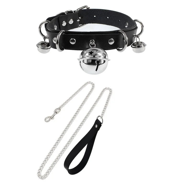 Sexy Leather BDSM Collar and Leash Set